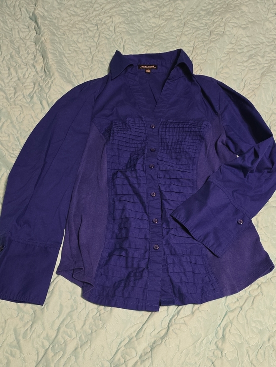 Notations Tops - Notations Blue Tuxedo Style With Stretch Sides